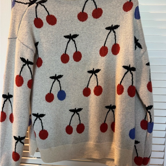 Madewell Cherry Pattern Sweater - Cream, Red, Blue - Picture 3 of 6